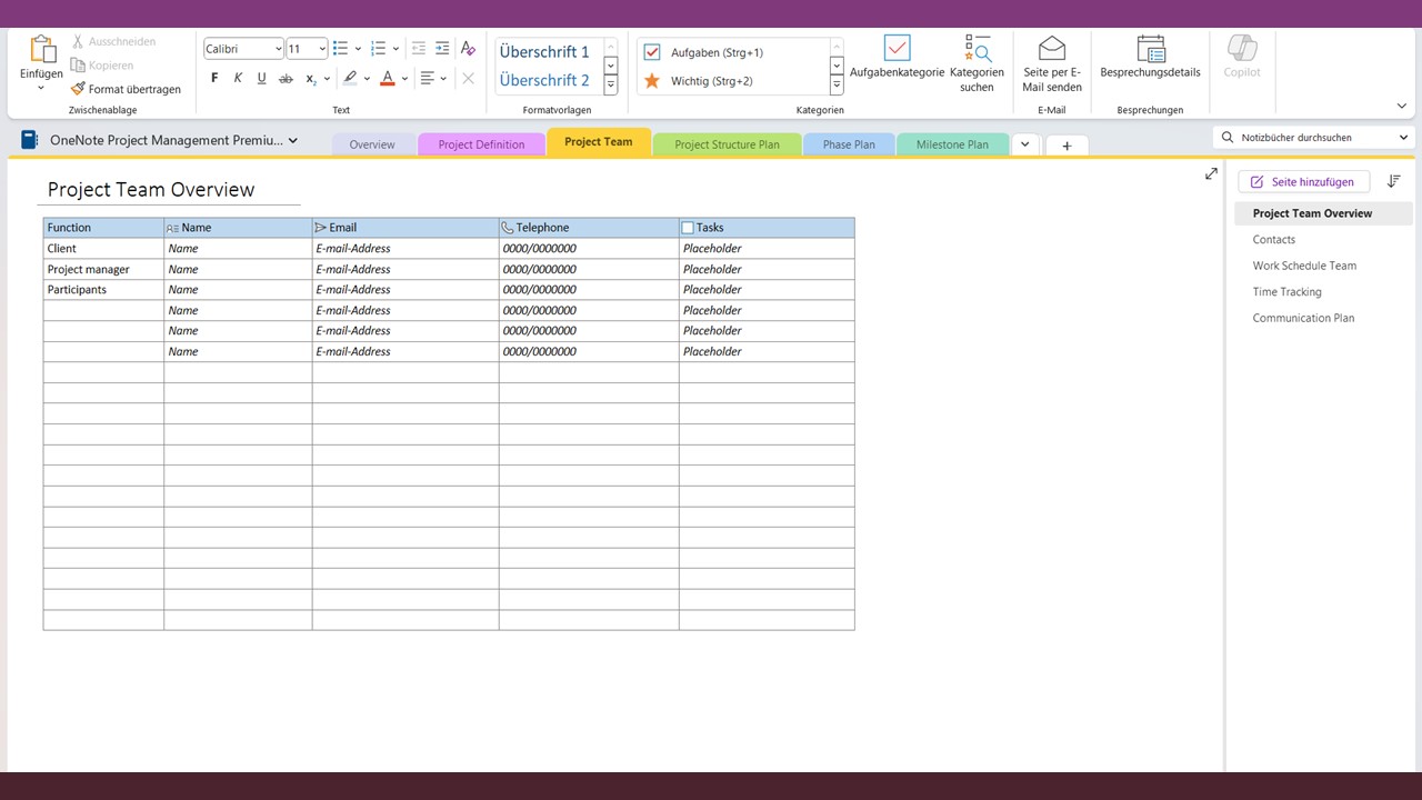 OneNote Project Management Template - NotesTemp.com