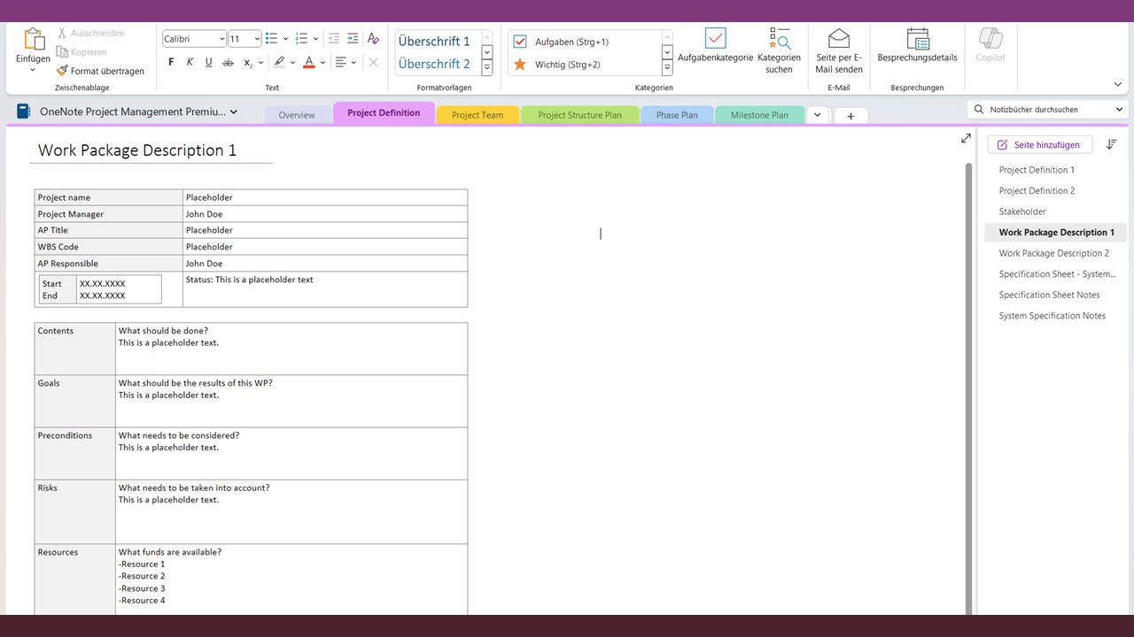 Project Management Work Journal Template Onenote OneNote Project Management Template - NotesTemp.com