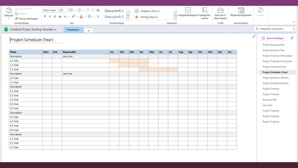 OneNote Project Tracking Template - NotesTemp.com