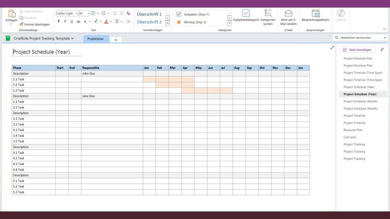 OneNote Project Tracking Template - NotesTemp.com