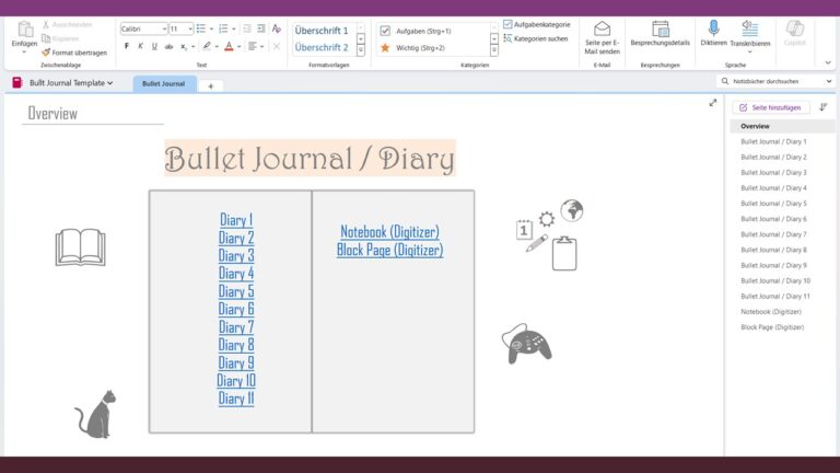 OneNote Bullet Journal Template - NotesTemp.com