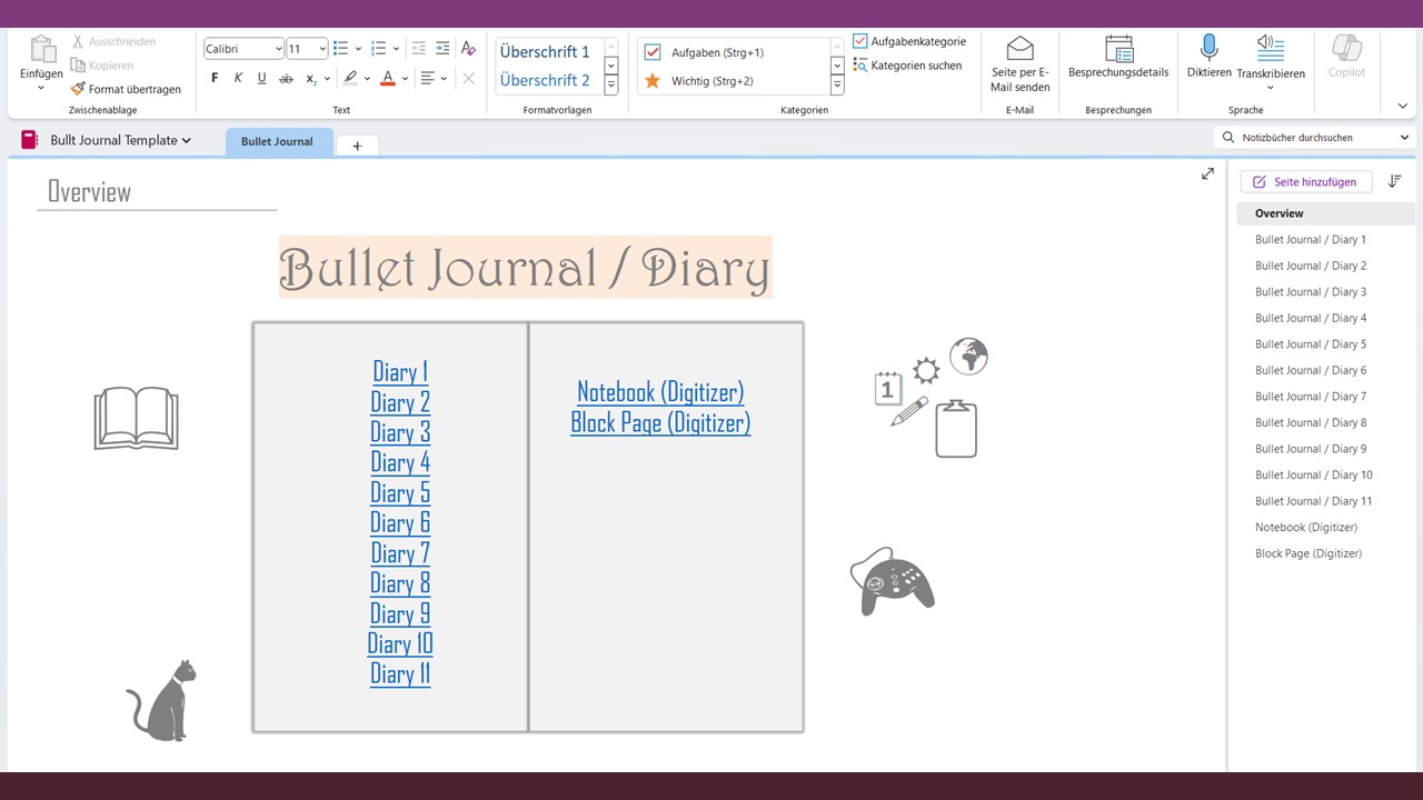 OneNote Bullet Journal Template - NotesTemp.com