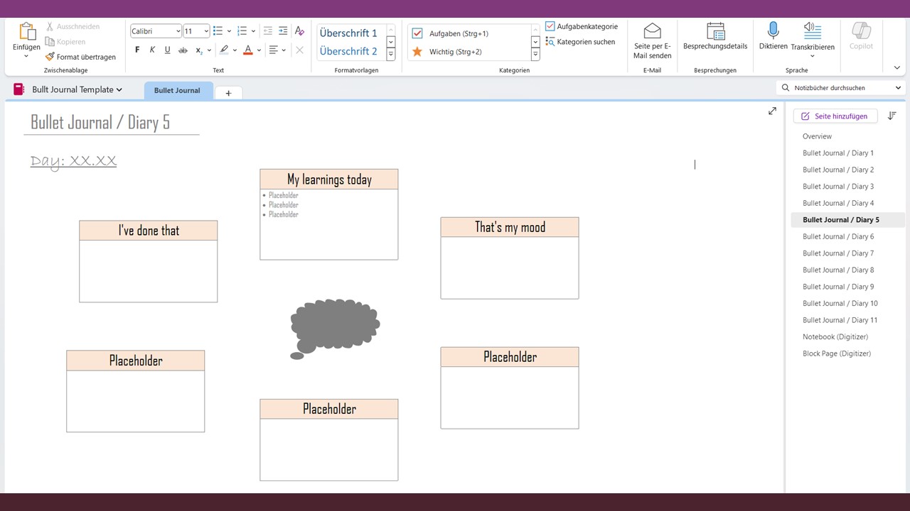 OneNote Bullet Journal Template - NotesTemp.com